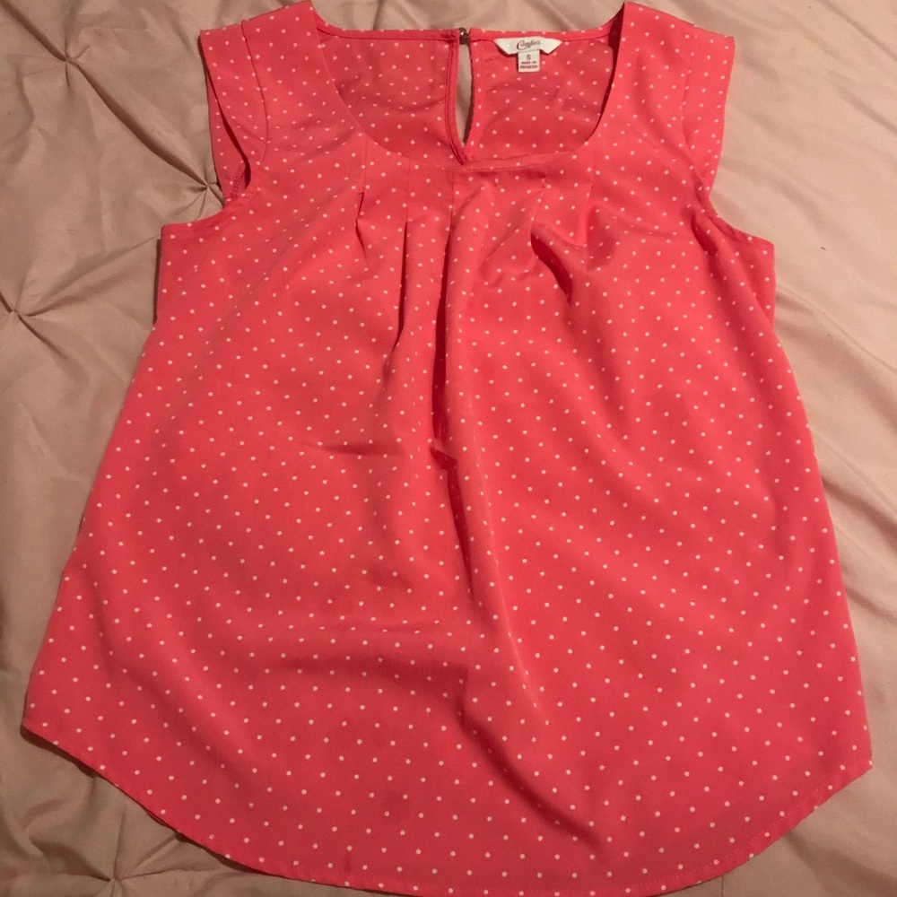 Pink with white polkadot blouse
